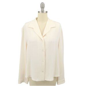 NWT Peter Cohen Ivory Satin Silk Button Front Collared Shirt Blouse Top L